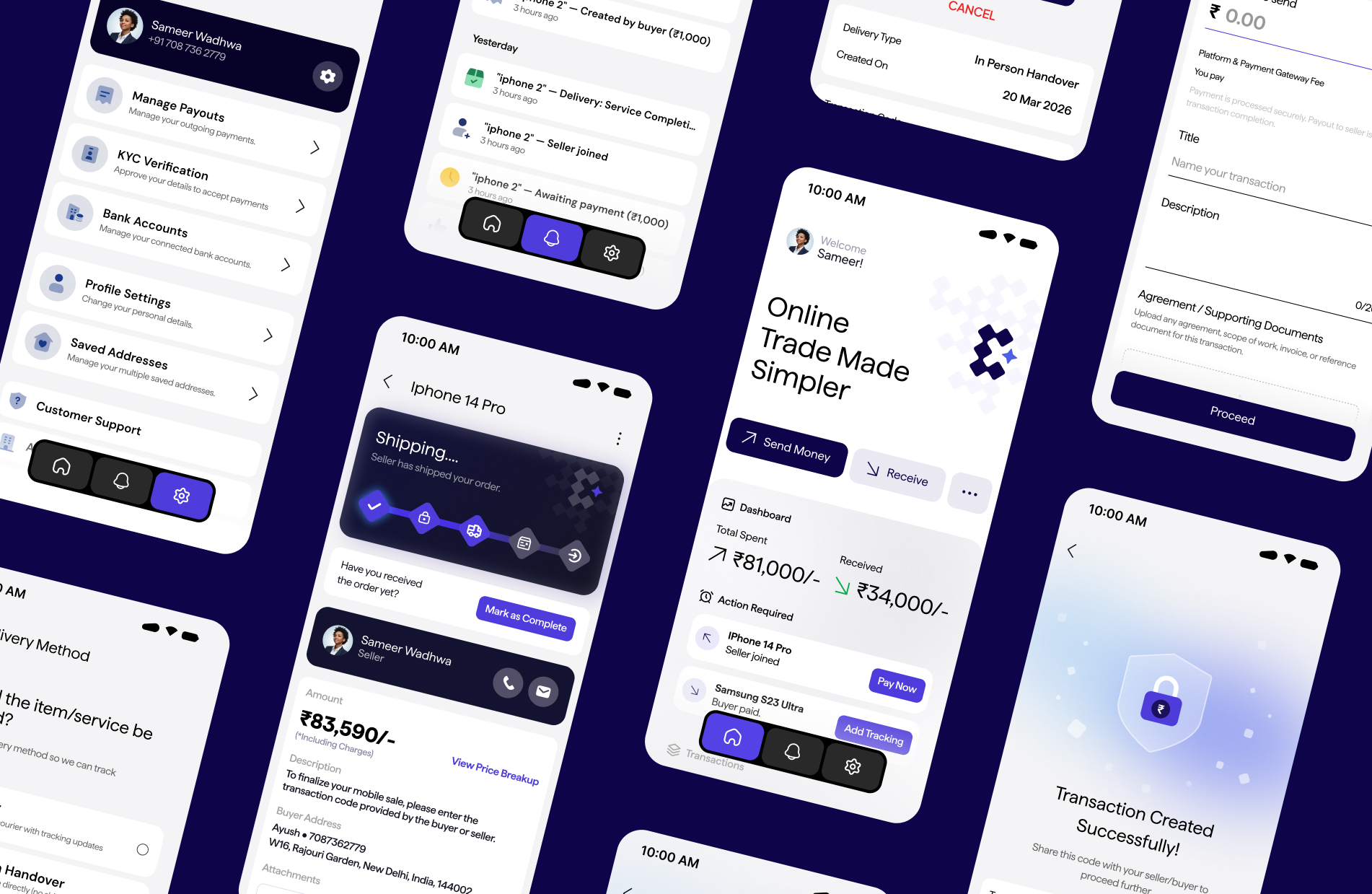 The Escurify app, across its main screens